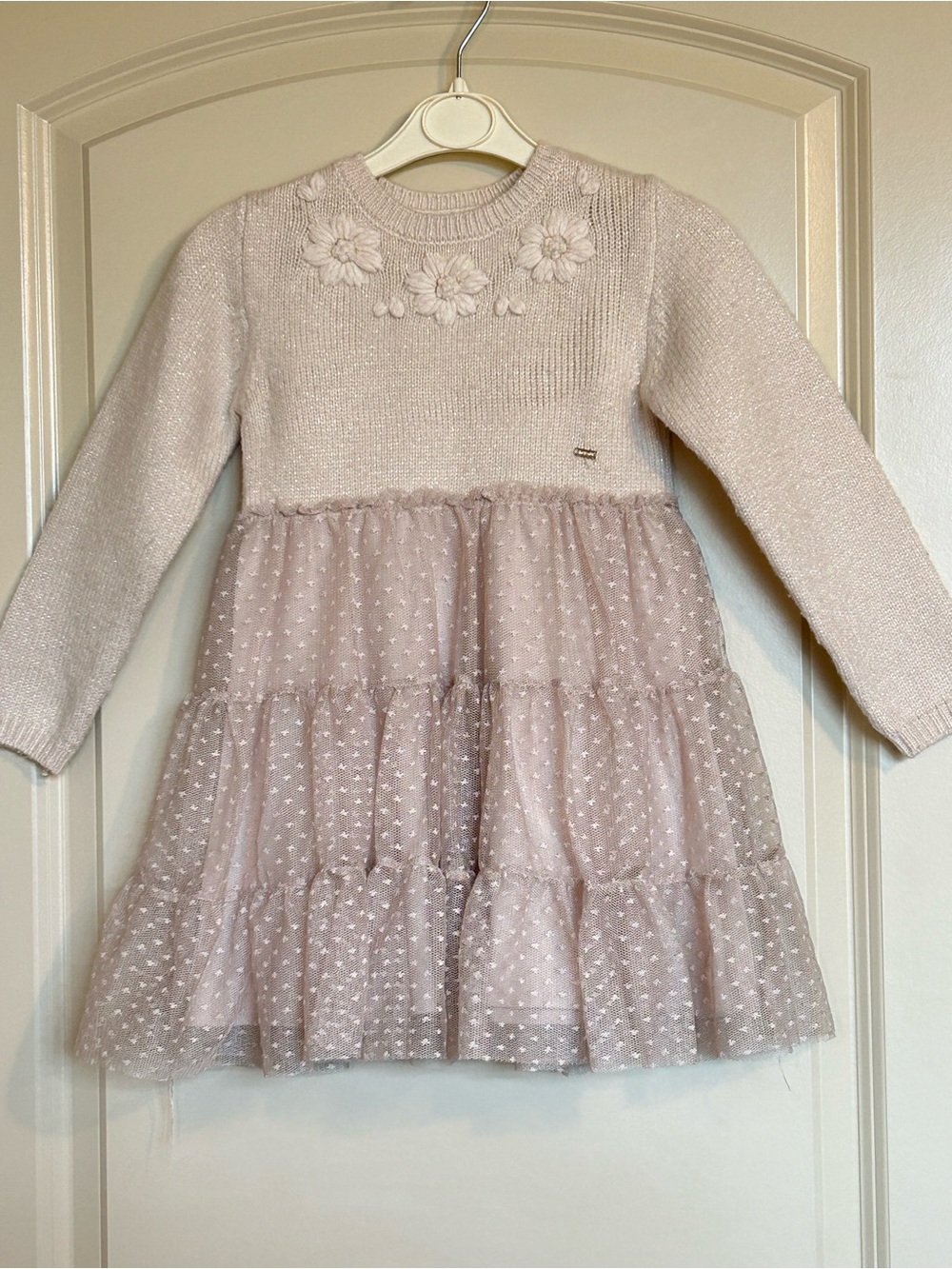 Sz5 Mayoral Ivory Knitted Tulle Dress